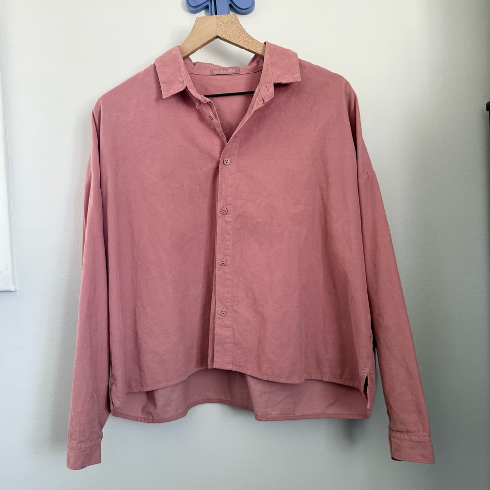 CP Shades Medium Boxy Fit Corduroy Button Up‎ Long Sleeve Shirt Mauve Pink